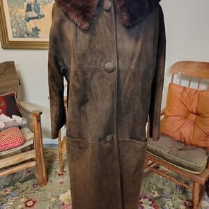 Vintage 60's Brown Suade Mink Fur Collar Coat